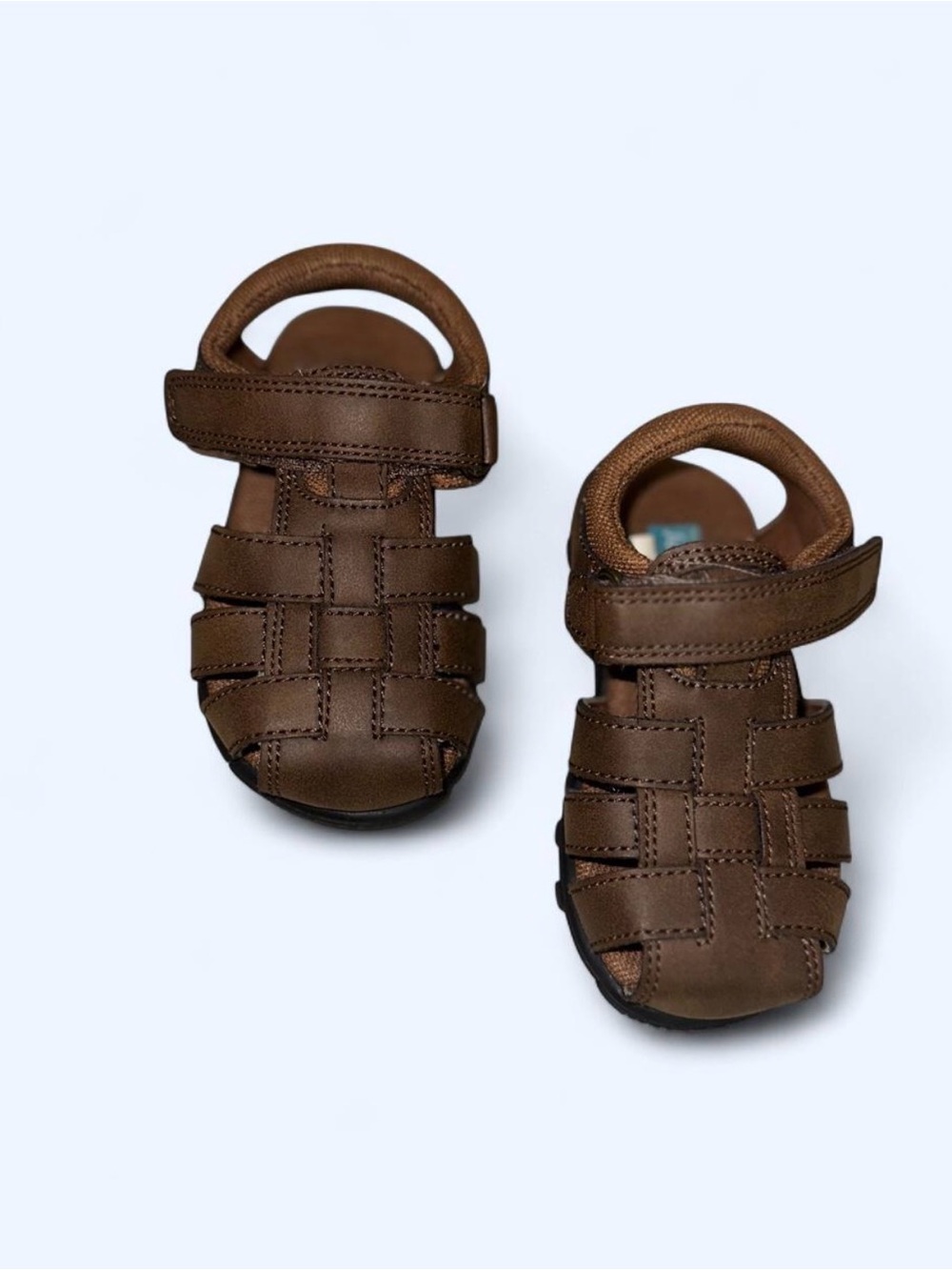 Kids Brown Closed-Toe Fisherman Sandals with Hook-and-Loop Strap